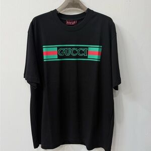 Gucci Black Tee with Green and Red Stripe